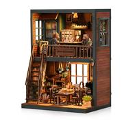 GuKKK Book Nook Kit, DIY Booknook Miniatura de Madera Kits, Puzzle 3D de Muñecas, Kit de Construcción con Cubierta Antipolvo y luz LED (Little Bear Bistro)