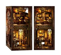 GuKKK Book Nook Kit, DIY Miniatura de Madera Kits, Puzzle 3D Café Casa de Muñecas, Kit de Construcción con Cubierta Antipolvo y luz LED (Cafetería)
