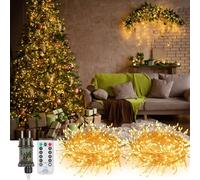 GuKKK Guirnalda Luces LED, 2 PCS 5M 300 LED Cadena de Luces Interior y Exterior, Luces de Alambre de Cobre de Hadas Impermeables Blanco Cálido 8 Modos, para Navidad Boda Jardines Festivales Pared