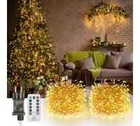 GuKKK Guirnalda Luces LED, 2PCS 10M 600 LED Cadena de Luces Interior y Exterior, Luces de Alambre de Cobre de Hadas Impermeables Blanco Cálido 8 Modos, para Navidad Boda Festivales Pared