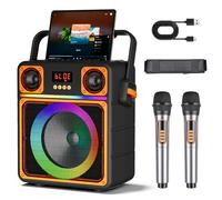GuKKK Karaoke, Altavoz Bluetooth Portátil para Adultos y Niños con 2 Micrófonos Inalámbricos, Altavoz de Karaoke Bluetooth con Luces LED, Karaoke Profesional Completo, Soporta TF/USB/AUX/FM/TWS(Negro)