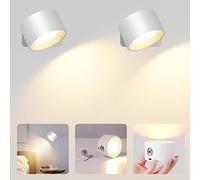 GuKKK Luz de Pared de Interior, Lámpara de pared LED, Apliques Interior 2 Pcs Giratoria de 360° con Carga USB, 3 Niveles de Brillo Pared de Interior, Control Táctil Lámparas de Pared Inalámbricas