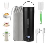 GuKKK Pequeño Hervidor de agua Portátil, 450ML 4-Temperaturas Hervidor de Agua Eléctrico, Mini Hervidor Eléctrico Con Pinceles y bolsas, 316 Materiales Inoxidables para Hacer Leche Café Té,Negro