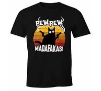 GULEMEI Pew Pew Madafakas Cat Western Cat Meme Unisex 100% Cotton Short-Sleeve T-Shirts Black XL
