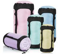 Gulfmew 5 Piezas 5L/10L/15L/20L/35L Saco de Dormir de Compresión para Acampar Bolsa de Compresión Resistente al Agua Bolsa de Compresión Peso Ligero para Equipo de Senderismo(Colores macarrones)