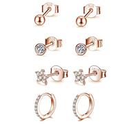 GULICX Sterling Silver Stud Earrings for Women Girls, Hypoallergenic Silver Hoop earrings and Stud Earrings set with Cubic Zirconia, Small Helix Cartilage Sleepers Flower Studs Hoops Piercing Earrings