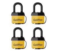 Guliffen Candado laminado resistente a la intemperie con llave, paquete de 4 candados para exteriores con la misma llave para puerta, cobertizo, remolque, almacenamiento, cadena