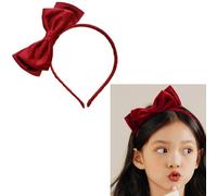 Gulili Diadema de terciopelo rojo con lazo para niñas, diademas con lazo, diademas con lazo, diademas de fiesta de Navidad, disfraces de cosplay, diademas para mujeres y niñas, lazos rojos, diadema