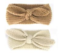 Gulili Diadema elástica para bebé y niña, diseño de nudo de conejo cálido, para recién nacidos, 2 unidades (beige + caqui, talla única)