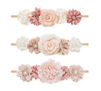 Gulili Diademas elásticas de nailon para bebés y niñas, con diseño floral, para recién nacidos, niños pequeños, paquete de 3