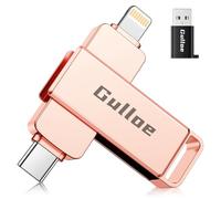 Gulloe Unidad flash de 256 GB diseñada para iPhone, memoria USB para copia de seguridad de fotos y videos, compatible con iPhone, iPad, Android, PC, Plug and Play, no requiere aplicación (oro rosa)