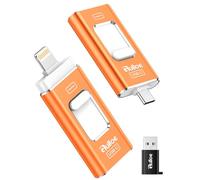 Gulloe Unidad flash de doble interfaz de 128 GB para almacenamiento de teléfono, fotos, videos, memoria portátil, no requiere aplicación, compatible con iPhone 17/16/15/14, iPad, Android y PC (naranja
