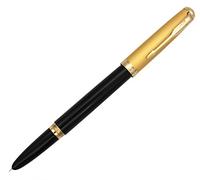Gullor Pluma estilográfica con convertidor de tinta, tapa roscada dorada, punta fina, negro