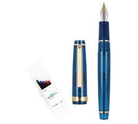 Gullor Pluma estilográfica fluorescente transparente, resina, con convertidor, cartuchos de tinta multicolor, caja de regalo, punta extrafina