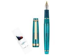 Gullor Pluma estilográfica fluorescente transparente, resina, con convertidor, cartuchos de tinta multicolor, caja de regalo, punta fina