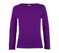 Gum & Berries Camisetas de un solo color para niñas, camiseta básica elástica de manga larga con cuello redondo, camiseta escolar, color morado, 5-6 años