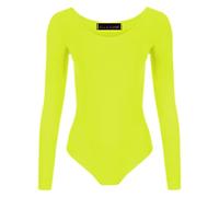 Gum & Berries Maillot de baile de manga larga para niñas, para gimnasia, educación física, ballet, natación, amarillo neón, 5-6 años