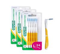 GUM BI-DIRECTION Cepillos interdentales/mango más largo para una limpieza fácil y profunda de los espacios interdentales / 3 x 6 unidades (1,4 mm)