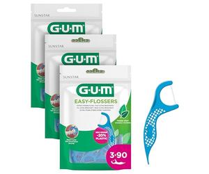 GUM EASY-FLOSSERS | Aplicadores de hilo dental | Elimina la placa y los restos de comida entre los dientes | Recubiertos con flúor y vitamina E | 3x90 aplicadores