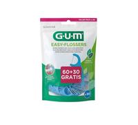 GUM Easy Flossers, palillos de hilo dental de PTFE resistentes a las trituraciones con mango ergonómico, menta, limpia entre los dientes y debajo de la línea de las encías para una eliminación eficaz