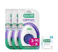 GUM Hilo dental ortopédico | elimina la placa entre los dientes | se expande en grandes espacios interdentales | Enhebrador integrado | 2X (+1 muestra adicional)