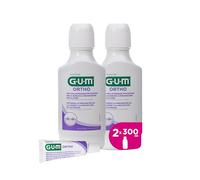 GUM ORTHO mouthwash | specially designed for wearers of braces | reduces plaque build-up | strengthens enamel | alcohol free | spearmint flavour | 2 x 300 (with 1 Bonus Sample)
