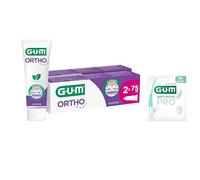 GUM Pasta de dientes Ortho, especial para portadores de aparatos ortopédicos, reduce la formación de placa, fortalece el esmalte dental, sabor a menta, 2 x 75 (con 1 muestra gratis)