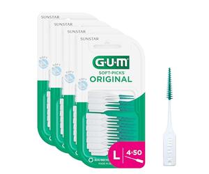 GUM SOFT-PICKS ORIGINAL Palillos Interdentales de Goma/Eliminan eficazmente los restos de alimentos y la placa/Sin látex, madera ni metal (L - [4x50])
