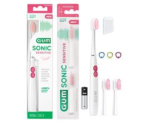 GUM Sonic Sensitive - Cepillo de dientes eléctrico con pilas | Altamente portátil | Proporciona una limpieza ultra suave y profunda | X1 cepillo, X2 cabezales de repuesto, X1 batería AAA