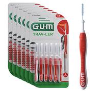 GUM TRAV-LER,Cepillos interdentales para una limpieza profunda de todos los espacios interdentales, cuello flexible, limpieza de dientes y eliminación de placas, 6x6 unidades (tamaño ISO 1, 0.8 mm)