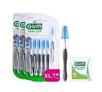 GUM TRAV-LER - Cepillos interdentales profesionales, cerdas con protección antibacteriana, alambre revestido, mango ergonómico, 3 x 6 unidades (con 1 muestra gratis)