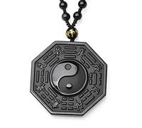GUMEI Collar de obsidiana Negra Ying Yang Chino Ocho diagramas Amuleto Colgante joyería