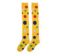 GUMEI Mujeres niñas Payaso Cosplay Calcetines Largos Divertidos Coloridos Lunares Irregulares Impresos sobre la Rodilla Muslo Medias Altas Disfraz de Fiesta Elegante