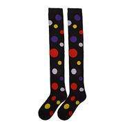 GUMEI Mujeres niñas Payaso Cosplay Calcetines Largos Divertidos Coloridos Lunares Irregulares Impresos sobre la Rodilla Muslo Medias Altas Disfraz de Fiesta Elegante