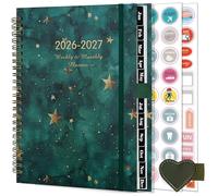 Gumiho Agenda semanal 2026 2027 Espiral A5 Planner (julio de 2026 - junio de 2027) - 12 meses Agenda escolar con hebilla de bolígrafo y pegatinas de plan (Verde)