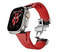 GUMMMY Correa de caucho fluorado para Apple Watch Ultra 2 49mm S10 46MM 45mm 44MM 42mm Correa para Iwatch Series 6 5 4 Se 9 8 7 Correas de reloj de pulsera de caucho fluorado ultracortadas(Silver red,