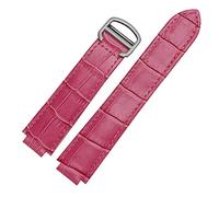 GUMMMY Correa de cuero para pulseras de color Correas de reloj de cuero genuino Hebilla desplegable Pulsera de repuesto para mujer(Rose red,22x14mmRosegoldclasp)