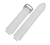 GUMMMY Correa de cuero para pulseras de color Correas de reloj de cuero genuino Hebilla desplegable Pulsera de repuesto para mujer(White,18x11mmSilver clasp)