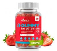 Gummy Hair, Skin & Nails Soria Natural - Cabello, Piel y Uñas con Biotina, Zinc, Selenio y Vitaminas C y E - Microcirculación del Cuero Cabelludo - Sabor Fresa - 60 Gominolas