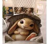 Gumntun Edredón Cama 105-200x200 cm Conejo De Dibujos Amarillo, Microfibra Lavable y Transpirable 3D Juego de Ropa, Matrimonial FáCil Lavar Juego de Cama Estampado para Regalo