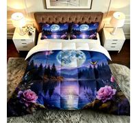 Gumntun Edredón Cama 105-200x200 cm Corazón Flores Moradas, Microfibra Lavable y Transpirable 3D Juego de Ropa, Matrimonial FáCil Lavar Juego de Cama Estampado para Regalo_B19894