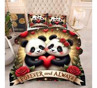 Gumntun Edredón Cama 105-200x200 cm Dos Pandas, Microfibra Lavable y Transpirable 3D Juego de Ropa, Matrimonial FáCil Lavar Juego de Cama Estampado para Regalo