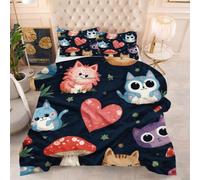 Gumntun Edredón Cama 105-200x200 cm Gato De Dibujos, Microfibra Lavable y Transpirable 3D Juego de Ropa, Matrimonial FáCil Lavar Juego de Cama Estampado para Regalo