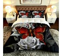 Gumntun Edredón Cama 105-200x200 cm Mariposa Flores, Microfibra Lavable y Transpirable 3D Juego de Ropa, Matrimonial FáCil Lavar Juego de Cama Estampado para Regalo_B19600