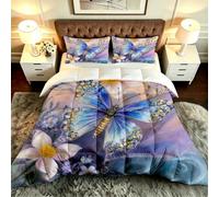 Gumntun Edredón Cama 105-200x200 cm Mariposa Flores, Microfibra Lavable y Transpirable 3D Juego de Ropa, Matrimonial FáCil Lavar Juego de Cama Estampado para Regalo_B19696