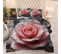 Gumntun Edredón Cama 105-200x200 cm Rosa Rosa, Microfibra Lavable y Transpirable 3D Juego de Ropa, Matrimonial FáCil Lavar Juego de Cama Estampado para Regalo