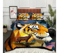 Gumntun Edredon Estampado Cama 90-135x200 cm Animal Tigre Alce, 3D Impresión Juego de Cama de 3 Piezas 135x200, Transpirable y Supersuave Juego de Ropa para Las 4 Estaciones_B1148