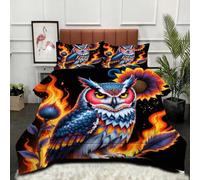 Gumntun Edredon Estampado Cama 90-135x200 cm BúHo Negro con Llamas, 3D Impresión Juego de Cama de 3 Piezas 135x200, Transpirable y Supersuave Juego de Ropa para Las 4 Estaciones_24670a