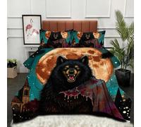 Gumntun Edredon Estampado Cama 90-135x200 cm Lobo Negro, 3D Impresión Juego de Cama de 3 Piezas 135x200, Transpirable y Supersuave Juego de Ropa para Las 4 Estaciones_B4568