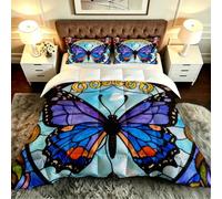 Gumntun Edredon Estampado Cama 90-135x200 cm Mariposa Flores, 3D Impresión Juego de Cama de 3 Piezas 135x200, Transpirable y Supersuave Juego de Ropa para Las 4 Estaciones_B19676